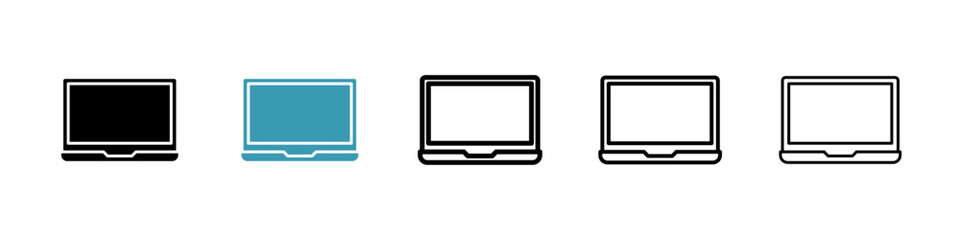 Laptop icons in black and blue set