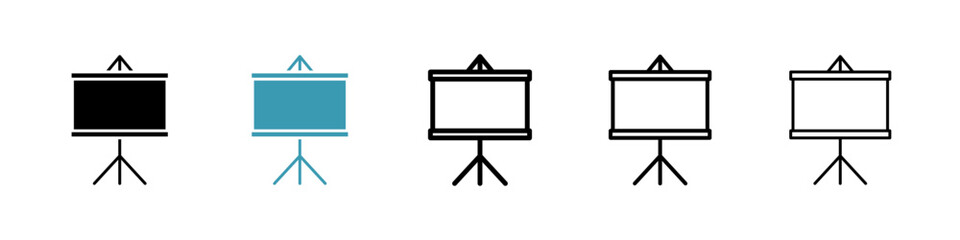 Presentation screen icons in black and blue set