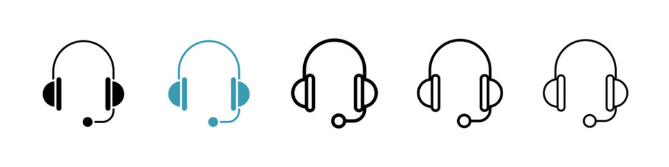 Headphones icons in black and blue set