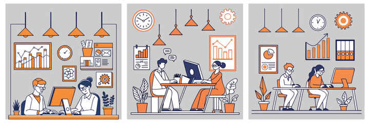 Vector Art of Two Coworkers in a Minimal Office