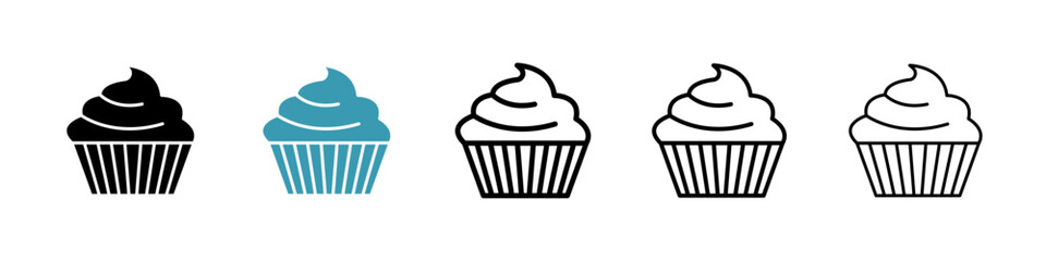 Cupcake icons set in black filled and stroke line style