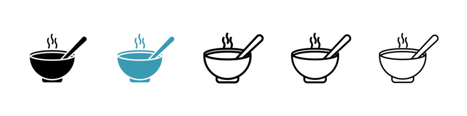 Bowl of soup icons in black and blue set