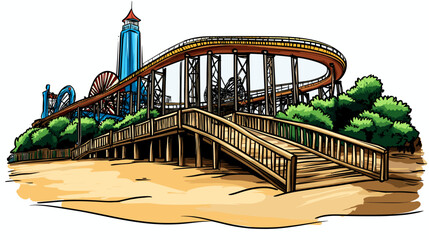 Coney Island in New York. Vector comic hand-drawn illustration of Coney Island