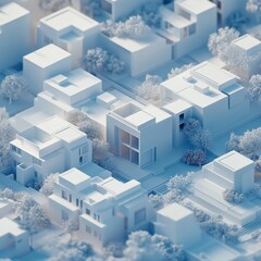 Fototapeta premium 3D visualization style, C4D model, isometric, macro, macro lens, architectural, white and blue, precise, minimalist style, data visualization,8k 