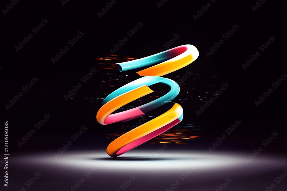 Poster colorful abstract sculpture rotating in a dark space creates a vibrant visual effect and dynamic ene