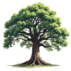 Majestic Tree Art_ Large Tree, Roots, Green Leaves, Isolated Image