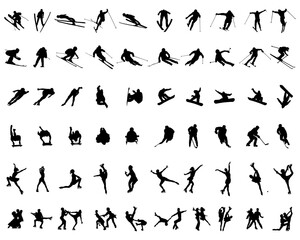 Set of black silhouettes of winter sports on a white background	