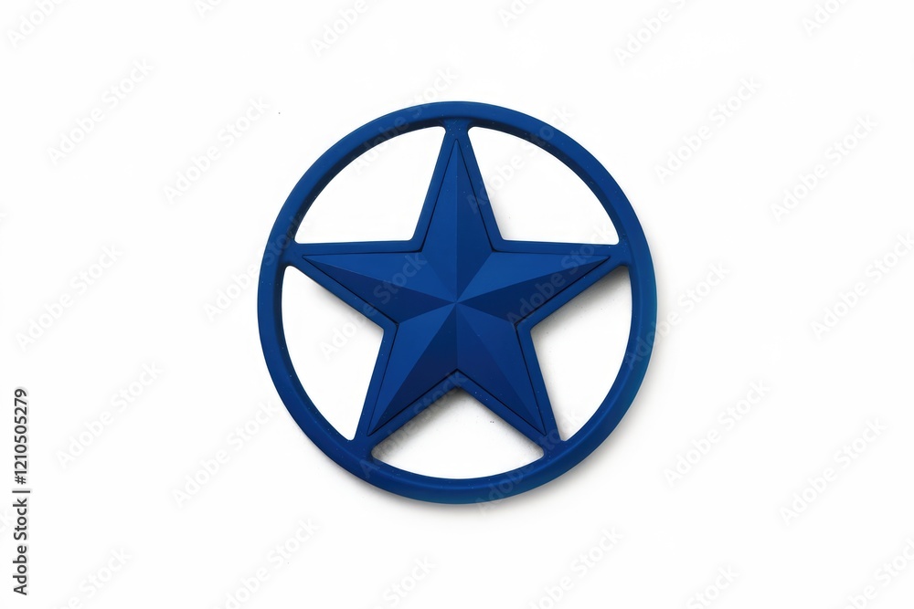 Poster a circular blue emblem featuring a five-pointed star in the center.
