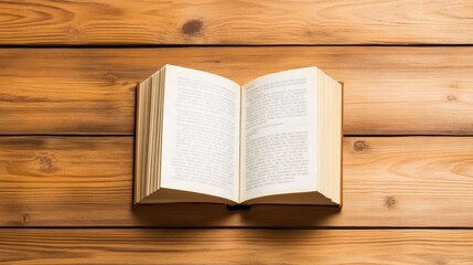 Obraz premium An open book rests on a wooden surface, displaying its blank pages