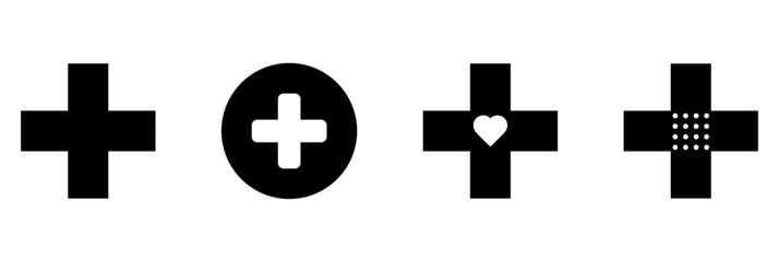 Medical Icons, Plus and Heart Designs, Healthcare symbols, health care, vector illustration, cross symbols.