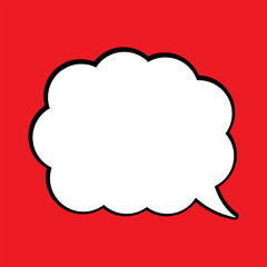 White speech bubble with black shadow on red background.  Thought bubble, empty communication cloud.