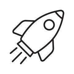 Rocket line icon. Cartoon flying rocket line icon.