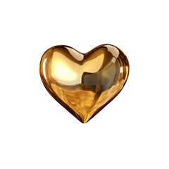 Golden 3D heart isolated on transparent PNG.