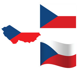 czech flag illustration . Set of czech flags, in different styles - , waving flag , and map design. Represents the state of Czech. czech Map Flag