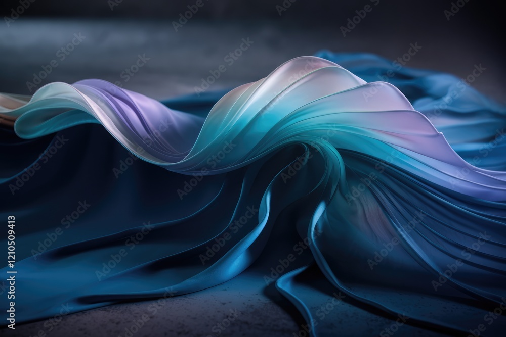 Poster Abstract swirling teal and purple fabric, creating a dynamic and elegant wave-like form.