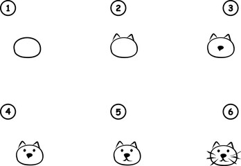How to draw step by step cat. Lesson pencil drawing. Learning to draw sketch, online school. Vector print hand drawing for kids illustration new