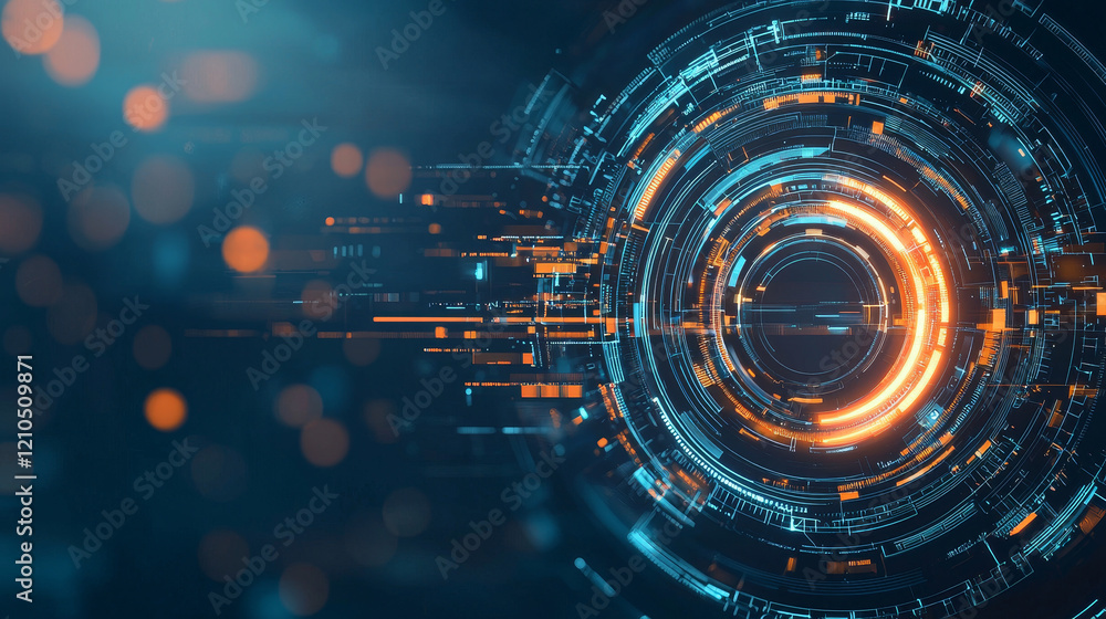 Poster dynamic digital interface revolutionizing technology futuristic cityscape graphic visualization high
