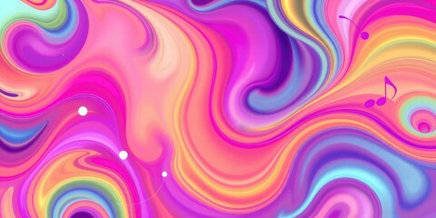 Obraz premium A vibrant background composed of swirling shapes and colors that resemble music notes creating a sense of movement and energy, graphics, sheet music