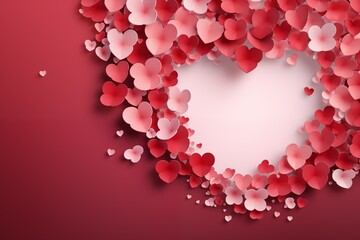Obraz premium Heart-shaped arrangement of red and pink hearts, in a gradient background, background, illustration