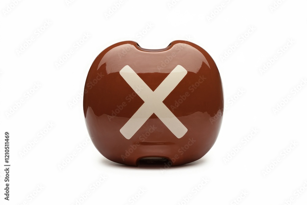 Poster Brown glossy object with a large white X symbol in the center.