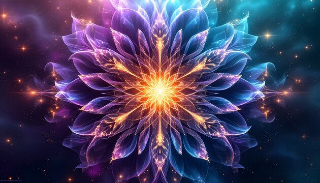 Vibrant Cosmic Flower Mandala Digital Art Print