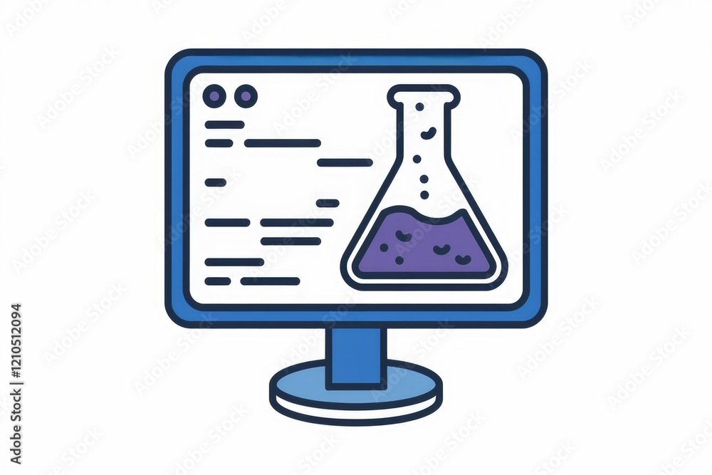 Poster Computer screen displaying a beaker with purple liquid, suggesting scientific data analysis or lab experiment results.