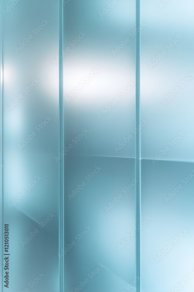 Poster frosted glass panels with a light blue tint fill the space with soft light, casting intricate patter