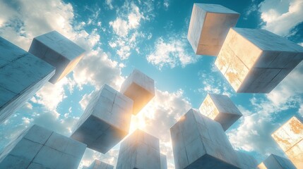 Skyward Cubes, Sunlight, Abstract, Growth, Concept