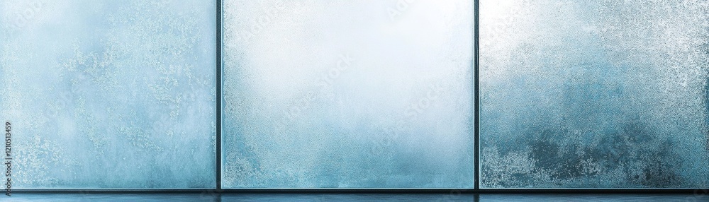 Poster frosted glass panels with a light blue tint create an elegant and serene atmosphere, casting gentle 