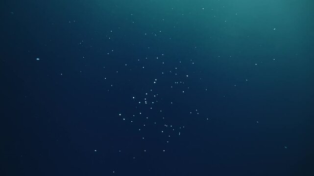 Amazing underwater scene effect with floating particles and plankton in macro and light rays shining through 4k abstract sea water background. Underwater sea ocean wave. Copy space, peaceful concept