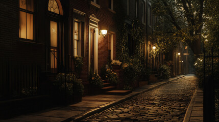 Charming Cobblestone Street at Night