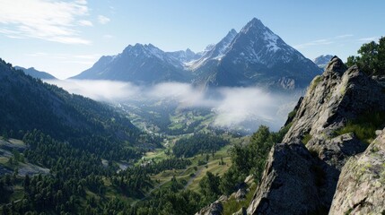 Obraz premium Misty Mountain Valley Landscape