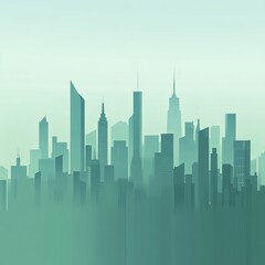 Naklejka premium Create a green 2D background featuring a vibrant and imaginative city skyline