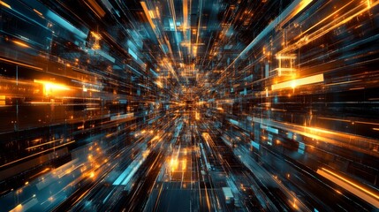 Futuristic digital cityscape with glowing lights, highly detailed, vibrant and dynamic, sleek and advanced, technological and urban, futuristic and powerful atmosphere