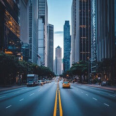 Fototapeta premium realistic photo view of a wide street with skyscrapers 