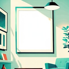 Sunlit modern living room with large blank canvas on wall