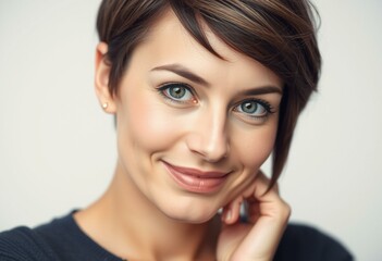 Fototapeta premium Woman with short hair, calm expression, direct gaze
