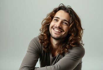 Fototapeta premium Portrait of a man with long hair and warm smile