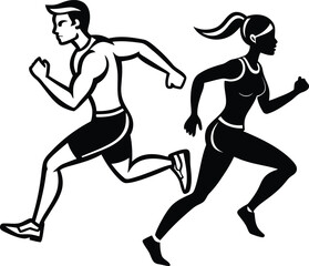 Male and Female Speed Runner vector illustration design, Male and Female Speed Runner silhouette vector art, Male and Female Speed Runner line art vector