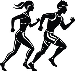 Male and Female Speed Runner vector illustration design, Male and Female Speed Runner silhouette vector art, Male and Female Speed Runner line art vector