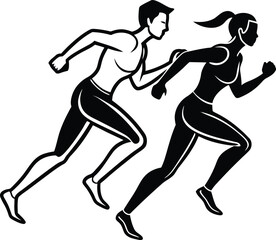 Male and Female Speed Runner vector illustration design, Male and Female Speed Runner silhouette vector art, Male and Female Speed Runner line art vector