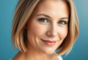 Obraz premium Portrait of a woman with short hair, smiling subtly
