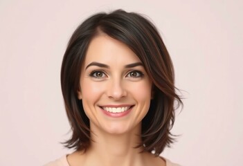 Fototapeta premium Woman with short hair, smiling, calm and confident expression