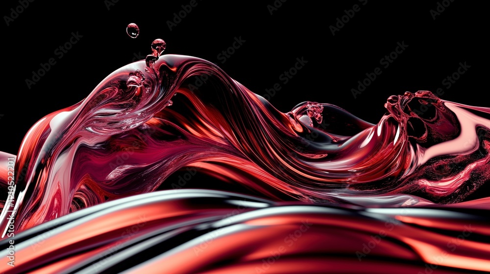 Poster a splash of red liquid is shown in a black background. the splash is made up of many small droplets 