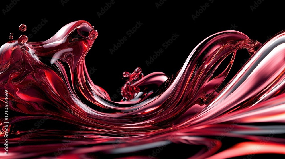 Poster A splash of red liquid in the air. The splash is in the middle of the image and is surrounded by a dark background. The splash is very large. AI generated.