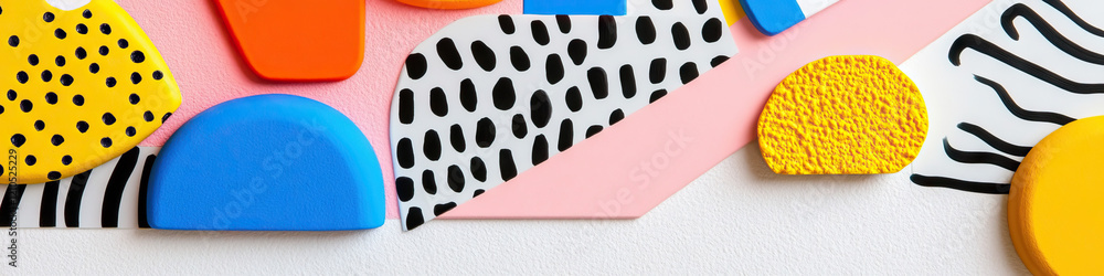 Poster abstract composition of colorful geometric shapes and patterns