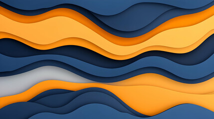 Abstract wavy orange and blue paper cut design background for website header or presentation
