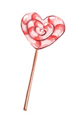 Heart-shaped lollipop. Watercolor illustration