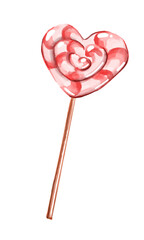 Heart-shaped lollipop. Watercolor illustration