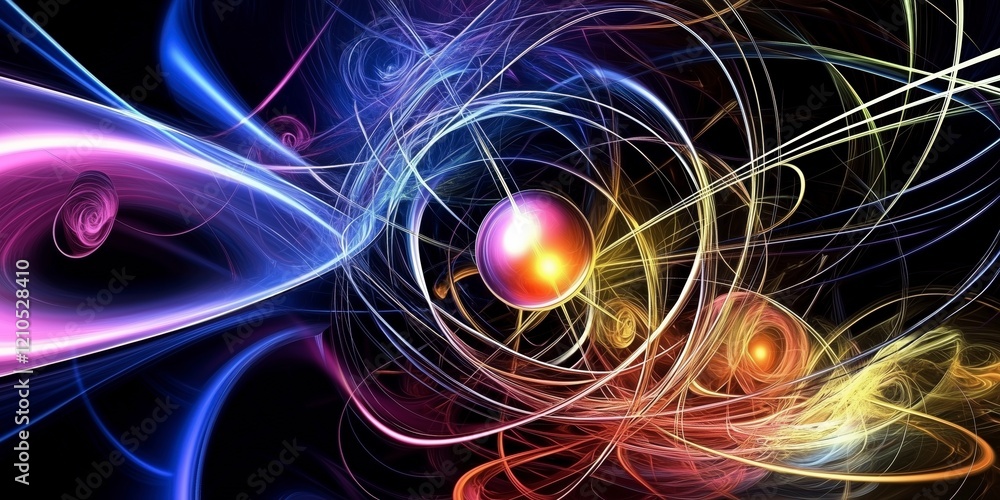 Poster a colorful image of a ball with a rainbow around it. the image is abstract and has a sense of moveme